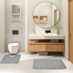 Pebble Bath and Pedestal Mat Set - Grey - Wilko - thumbnail 5