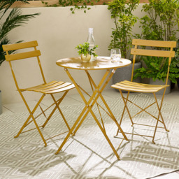 Furniturebox Cruz 2 Seater Metal Outdoor Bistro Set Mustard Yellow - Wilko - thumbnail 1