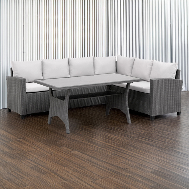 MMT Furniture Designs 6 Seater Grey Rattan L Shaped Garden Sofa Dining Set - Wilko - image 1