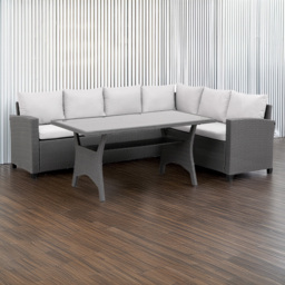 MMT Furniture Designs 6 Seater Grey Rattan L Shaped Garden Sofa Dining Set - Wilko