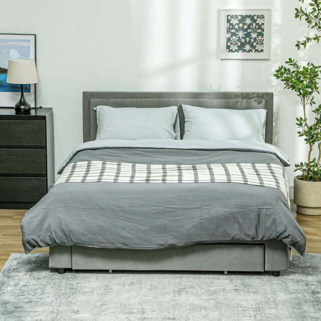 Portland Grey Velvet Storage King Size Bed - Wilko - image 1