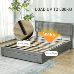 Portland Grey Velvet Storage King Size Bed - Wilko - thumbnail 7