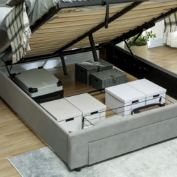 Portland Grey Velvet Storage King Size Bed - Wilko - thumbnail 4
