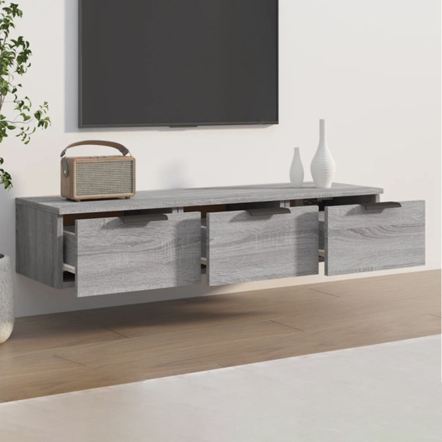 vidaXL 3 Drawer Grey Sonoma Wall Mounted Cabinet - Size: 20 x 102 x 30cm - Wilko - image 1