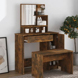 vidaXL Single Door Single Wide Drawer Smoked Oak Dressing Table with Mirror - Size: 136 x 86.5 x 35cm - Brown - Wilko