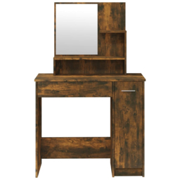 vidaXL Single Door Single Wide Drawer Smoked Oak Dressing Table with Mirror - Size: 136 x 86.5 x 35cm - Brown - Wilko - thumbnail 7