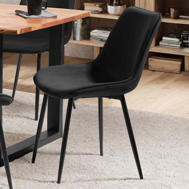 tectake Monroe Set of 2 Black Velvet Dining Chair - Wilko - image 1