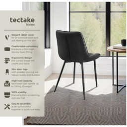 tectake Monroe Set of 2 Black Velvet Dining Chair - Wilko - thumbnail 7