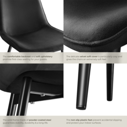 tectake Monroe Set of 2 Black Velvet Dining Chair - Wilko - thumbnail 6