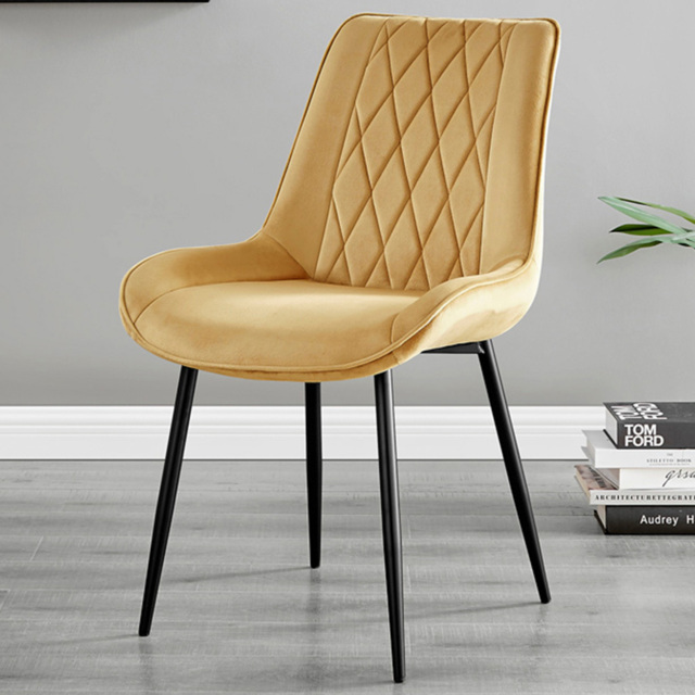 Furniturebox Cesano Set of 2 Mustard Yellow and Black Velvet Dining Chair - Wilko - image 1
