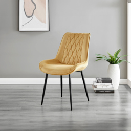 Furniturebox Cesano Set of 2 Mustard Yellow and Black Velvet Dining Chair - Wilko - thumbnail 7