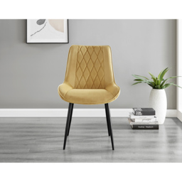 Furniturebox Cesano Set of 2 Mustard Yellow and Black Velvet Dining Chair - Wilko - thumbnail 3
