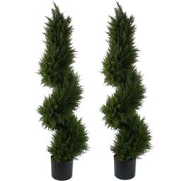 Leaf Spiral Cypress Topiary Artificial Tree in Pot 4ft 2 Pack - Size: 120 x 35 x 35cm - Green - Wilko - thumbnail 1