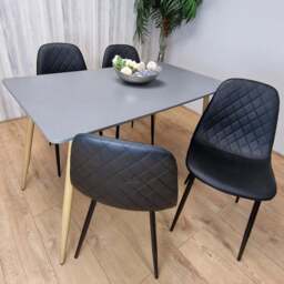 Portland 4 Seater Faux leather Dining Set Grey and Black - Multi - Wilko - thumbnail 1
