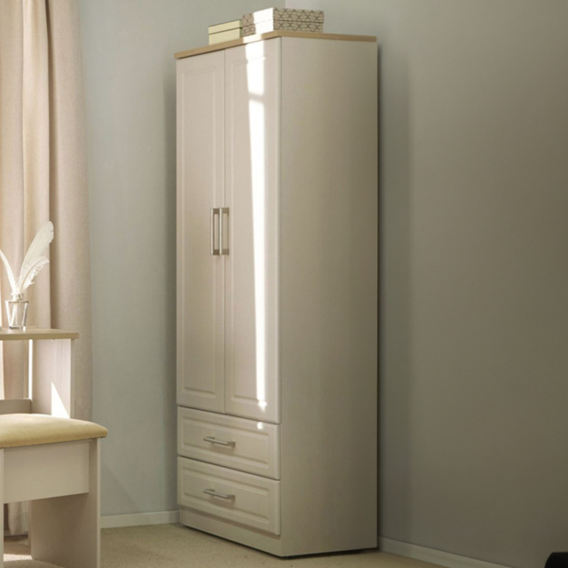 Crowndale Kent Ready Assembled 2 Door 2 Drawer Kashmir Ash and Modern Oak Wardrobe - Size: 2 Door, 2 Drawer - White - Wilko - image 1