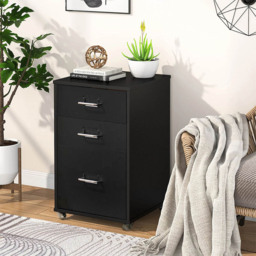 Living and Home Black 3 Tier Vertical File Cabinet with Wheels - Size: 48.5 x 28 x 41cm - Wilko - thumbnail 6