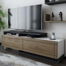 Decorotika Tamy 2 Door 2 Shelf White, Walnut and Anthracite TV Unit - Size: 40 x 180 x 31cm - Multi - Wilko - thumbnail 1