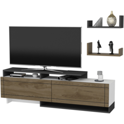 Decorotika Tamy 2 Door 2 Shelf White, Walnut and Anthracite TV Unit - Size: 40 x 180 x 31cm - Multi - Wilko - thumbnail 3