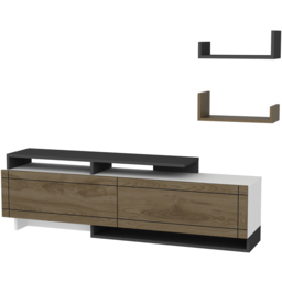 Decorotika Tamy 2 Door 2 Shelf White, Walnut and Anthracite TV Unit - Size: 40 x 180 x 31cm - Multi - Wilko - thumbnail 4