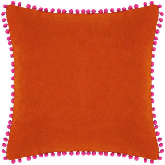 Paoletti Orange and Fuchsia Velvet Touch Pom Pom Cushion - Size: 45 x 45 cm - Multi - Wilko - image 1