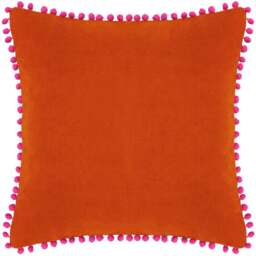 Paoletti Orange and Fuchsia Velvet Touch Pom Pom Cushion - Size: 45 x 45 cm - Multi - Wilko - thumbnail 1