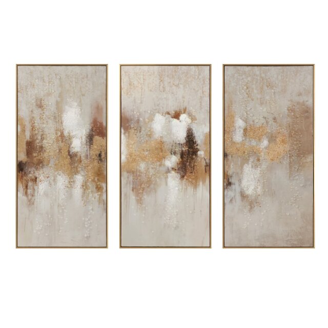Set of 3 Bronzite Foiled Jewelled Art Beige - Wilko - image 1