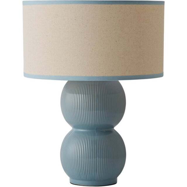 ValueLights Gemma Green Trim Shade Linen with Stacked Ribbed Green Glazed LED Table Lamp - Size: 42.5 x 32 x 32cm - Wilko - image 1