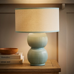 ValueLights Gemma Green Trim Shade Linen with Stacked Ribbed Green Glazed LED Table Lamp - Size: 42.5 x 32 x 32cm - Wilko - thumbnail 3