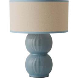 ValueLights Gemma Green Trim Shade Linen with Stacked Ribbed Green Glazed LED Table Lamp - Size: 42.5 x 32 x 32cm - Wilko