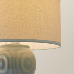 ValueLights Gemma Green Trim Shade Linen with Stacked Ribbed Green Glazed LED Table Lamp - Size: 42.5 x 32 x 32cm - Wilko - thumbnail 4