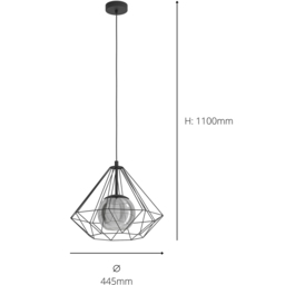 EGLO Vernham Smoked Glass Black Pendant Light - Size: 110 x 44.5 x 110cm - Wilko - thumbnail 5
