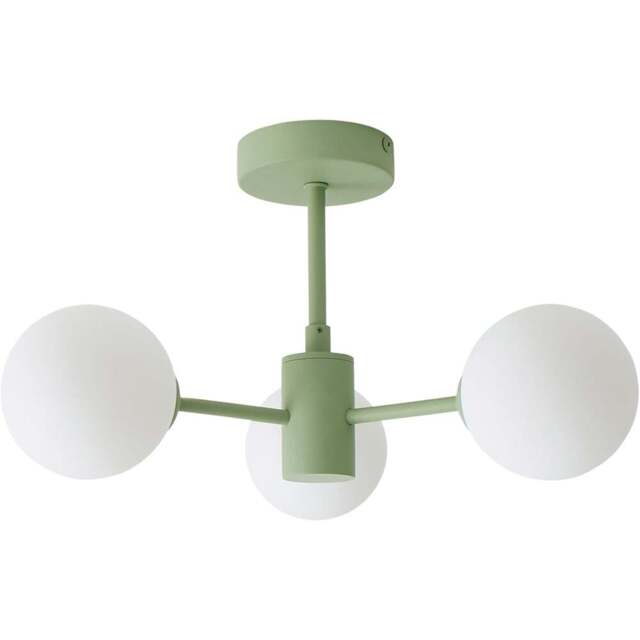 ValueLights Marlow 3 Arm Sage Green Opaque Glass Globe LED Ceiling Light - Size: 21.5 x 40 x 40cm - Wilko - image 1