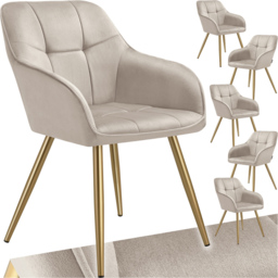 Tectake Marilyn Tauper and Gold Quilted Velvet Continuous Backrest Chair Set of 6 - Grey - Wilko - thumbnail 3
