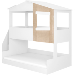 Flair Dreamland White and Oak Play House Triple Bunk Bed with Staircase - Size: Single + Small Double - Wilko - thumbnail 3