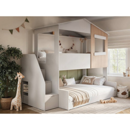 Flair Dreamland White and Oak Play House Triple Bunk Bed with Staircase - Size: Single + Small Double - Wilko - thumbnail 7