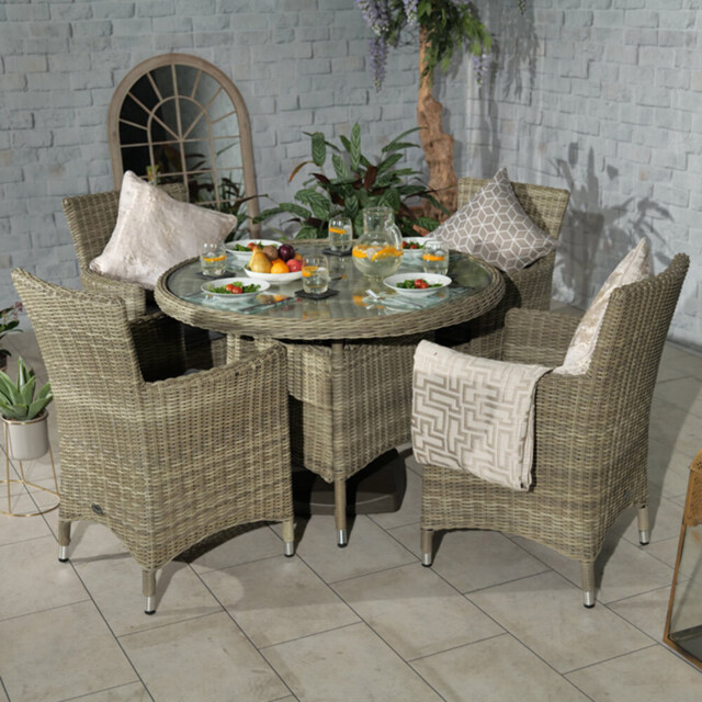 Royalcraft Wentworth Rattan 4 Seater Round Carver Dining Set - Cream - Wilko - image 1