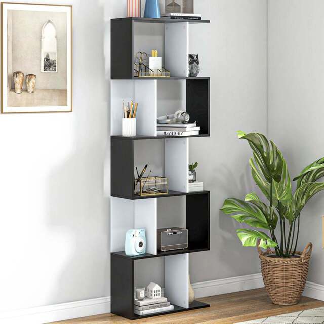 Portland 5 Shelf S Shape Black Bookshelf - Wilko - image 1