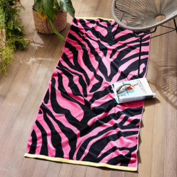 Allure Bath Fashions Jumbo Zebra Print Cotton Beach Towel 90 x 180cm - Pink - Wilko - thumbnail 3