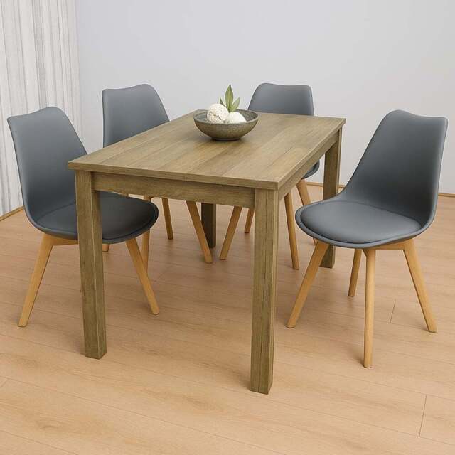 Kosy Koala 4 Seater Wood Plastic and Faux Leather Dining Set Rustic Effect and Grey - Multi - Portland - Wilko - image 1