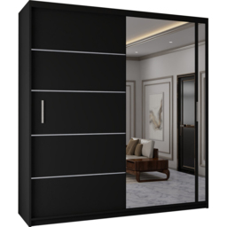 Sliding Wardrobes 4U 2 Sliding Door Black Modern Single Side Mirrored Wardrobe 150cm - Size: 2 Door - Wilko - thumbnail 3
