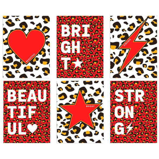Wee Blue Coo Red and Orange Leopard Pattern Bold Shapes Wall Art Print 30 x 41cm 6 Pack - Size: 40.5 x 30.5 x 0.3cm - Wilko - image 1