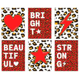 Wee Blue Coo Red and Orange Leopard Pattern Bold Shapes Wall Art Print 30 x 41cm 6 Pack - Size: 40.5 x 30.5 x 0.3cm - Wilko - thumbnail 1