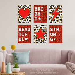 Wee Blue Coo Red and Orange Leopard Pattern Bold Shapes Wall Art Print 30 x 41cm 6 Pack - Size: 40.5 x 30.5 x 0.3cm - Wilko - thumbnail 3