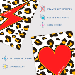 Wee Blue Coo Red and Orange Leopard Pattern Bold Shapes Wall Art Print 30 x 41cm 6 Pack - Size: 40.5 x 30.5 x 0.3cm - Wilko - thumbnail 5