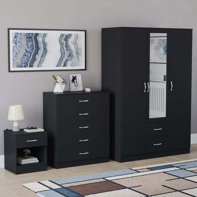 Vida Designs Riano Black 3 Piece Bedroom Furniture Set - Wilko - image 1