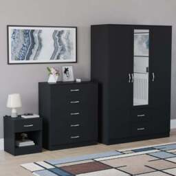 VIDA DESIGNS Riano Black 3 Piece Bedroom Furniture Set - Wilko