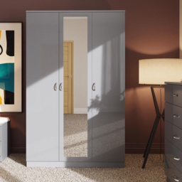 FWStyle 3 Door Grey Gloss Wardrobe with Mirror Door - Wilko - thumbnail 6