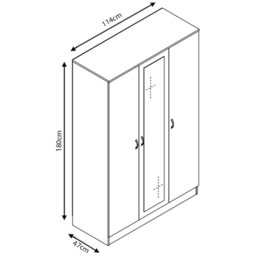 FWStyle 3 Door Grey Gloss Wardrobe with Mirror Door - Wilko - thumbnail 7