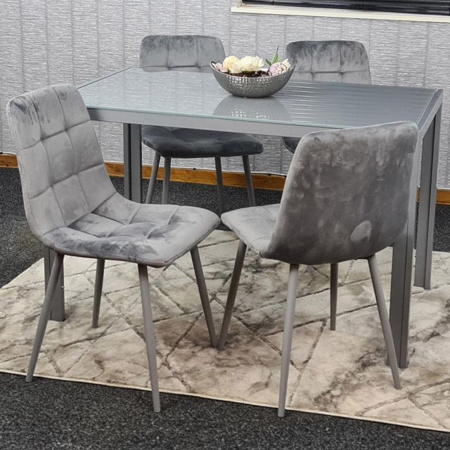 Kosy Koala 4 Seater Glass and Tufted Velvet Dining Set Grey - Portland - Wilko - image 1