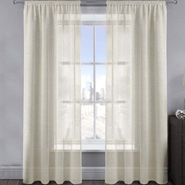 Velosso Alessandria Cream Shimmer Voile Panel Curtain 137 x 137cm - Size: W 137 x D 137cm - Wilko - image 1